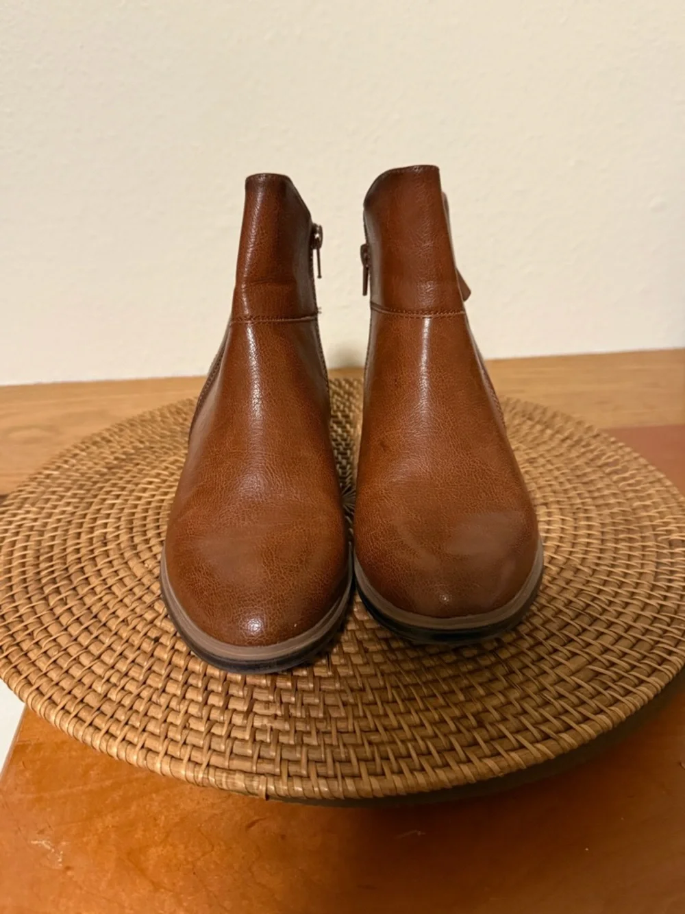 Women’s Tan  Brown Leather Ankle Boots‎ - Classic Side Zip